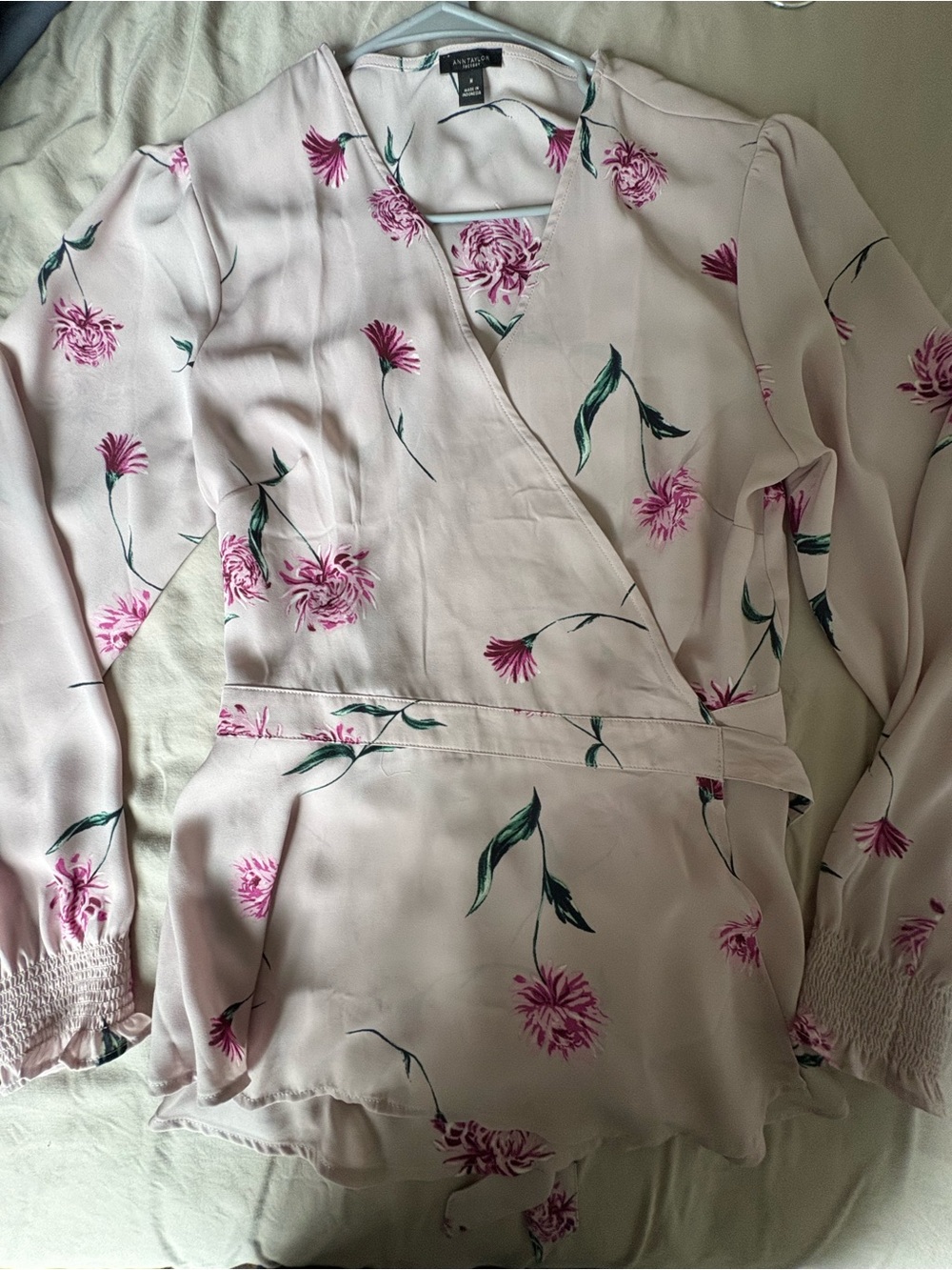 Ann Taylor Light Lavender Floral Wrap Top
